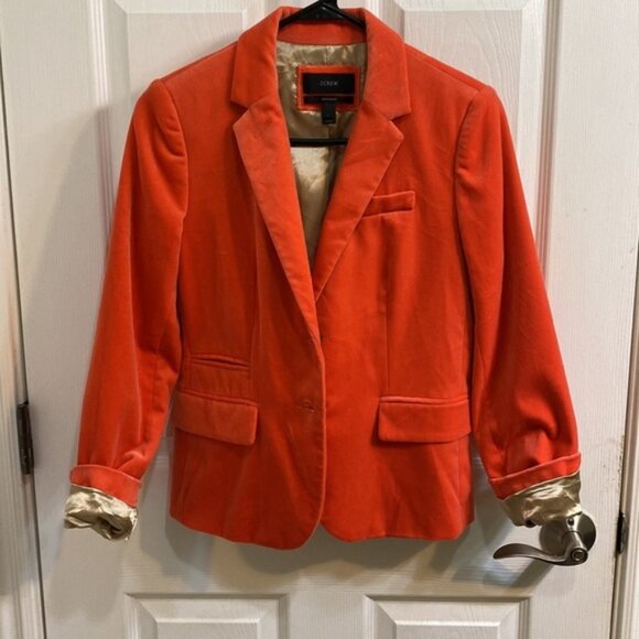 J. Crew Schoolboy Orange Velvet Single Breasted 2 Button Blazer Jacket 2 Pockets - Picture 9 of 9